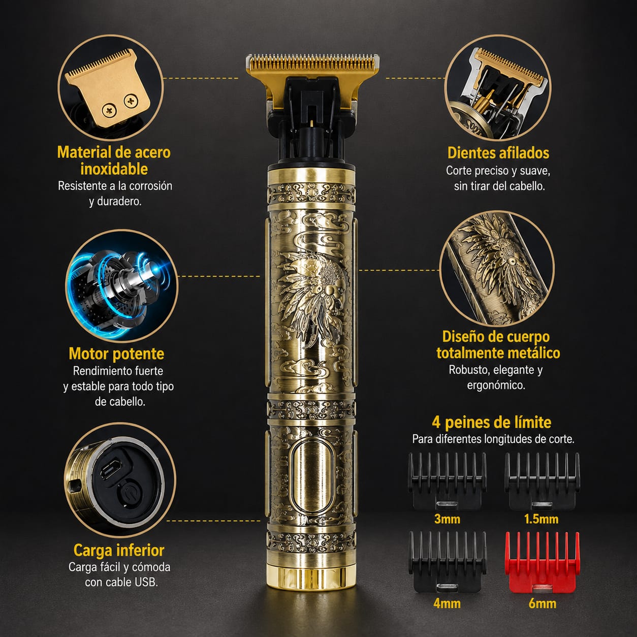 🐉 Corta pelos BRAVUS T9 Pro — Edición Dragón & Buda | Grabado a Mano